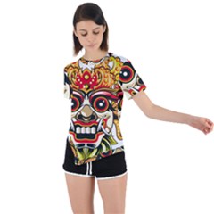 Bali Barong Mask Euclidean Vector Chiefs Face Asymmetrical Short Sleeve Sports Tee by Mog4mog4