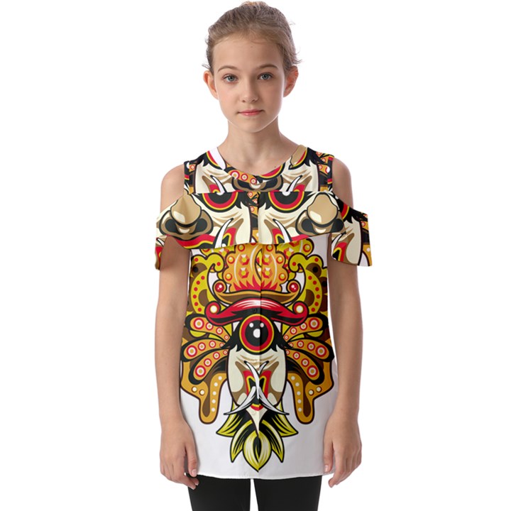 Bali Barong Mask Euclidean Vector Chiefs Face Fold Over Open Sleeve Top