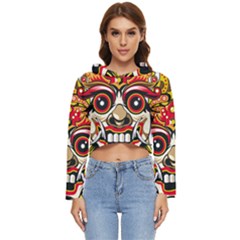 Bali Barong Mask Euclidean Vector Chiefs Face Women s Lightweight Cropped Hoodie by Mog4mog4