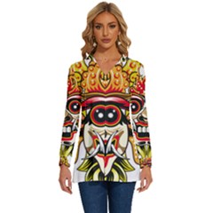 Bali Barong Mask Euclidean Vector Chiefs Face Long Sleeve Drawstring Hooded Top by Mog4mog4