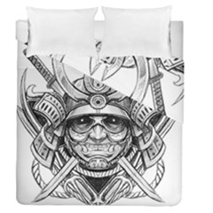 Drawing Samurai Tattoo Sketch Japanese Samurai Duvet Cover Double Side (queen Size) by Mog4mog4