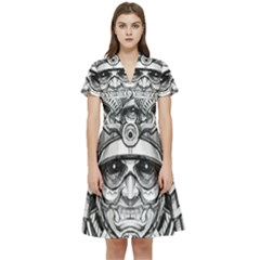 Drawing Samurai Tattoo Sketch Japanese Samurai Short Sleeve Waist Detail Dress by Mog4mog4