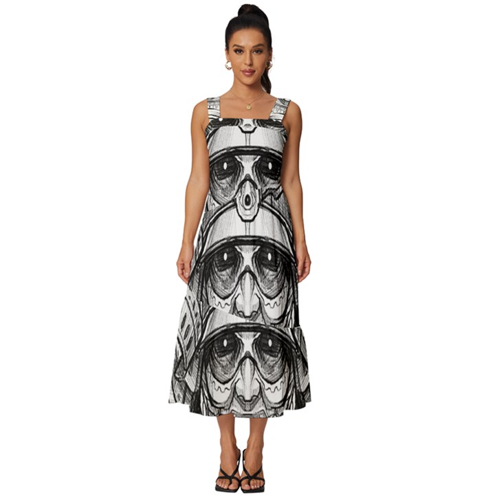 Drawing Samurai Tattoo Sketch Japanese Samurai Square Neckline Tiered Midi Dress