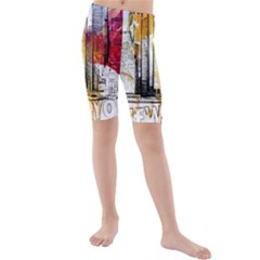 New York City Skyline Vector Illustration Kids  Mid Length Swim Shorts by Mog4mog4