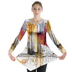 New York City Skyline Vector Illustration Long Sleeve Tunic  by Mog4mog4