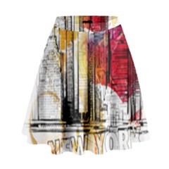 New York City Skyline Vector Illustration High Waist Skirt by Mog4mog4