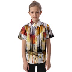 New York City Skyline Vector Illustration Kids  Short Sleeve Shirt by Mog4mog4