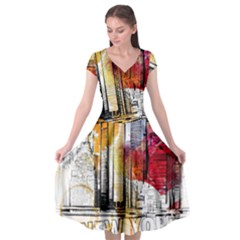 New York City Skyline Vector Illustration Cap Sleeve Wrap Front Dress by Mog4mog4