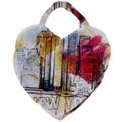 New York City Skyline Vector Illustration Giant Heart Shaped Tote by Mog4mog4