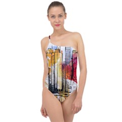 New York City Skyline Vector Illustration Classic One Shoulder Swimsuit by Mog4mog4