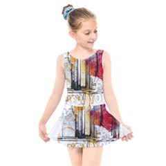 New York City Skyline Vector Illustration Kids  Skater Dress Swimsuit by Mog4mog4