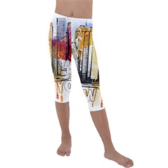 New York City Skyline Vector Illustration Kids  Lightweight Velour Capri Leggings  by Mog4mog4