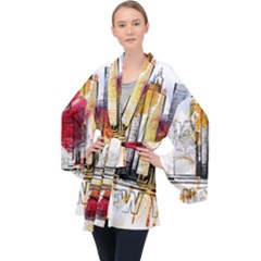 New York City Skyline Vector Illustration Long Sleeve Velvet Kimono  by Mog4mog4