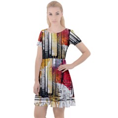 New York City Skyline Vector Illustration Cap Sleeve Velour Dress  by Mog4mog4