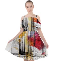 New York City Skyline Vector Illustration Cut Out Shoulders Chiffon Dress by Mog4mog4