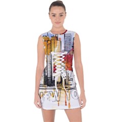 New York City Skyline Vector Illustration Lace Up Front Bodycon Dress by Mog4mog4