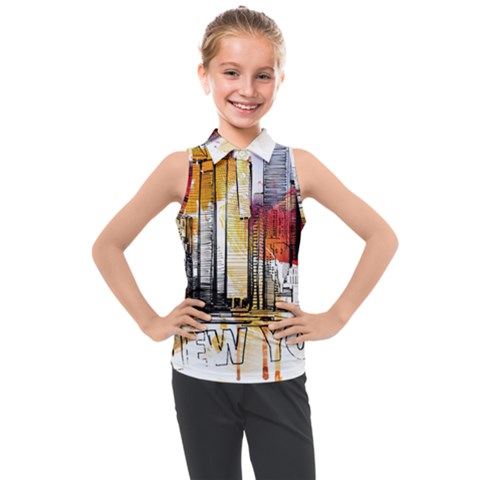 New York City Skyline Vector Illustration Kids  Sleeveless Polo Tee by Mog4mog4