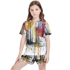 New York City Skyline Vector Illustration Kids  Tee And Sports Shorts Set by Mog4mog4