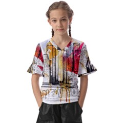 New York City Skyline Vector Illustration Kids  V-neck Horn Sleeve Blouse by Mog4mog4