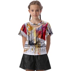 New York City Skyline Vector Illustration Kids  Front Cut Tee by Mog4mog4