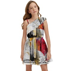 New York City Skyline Vector Illustration Kids  One Shoulder Party Dress by Mog4mog4