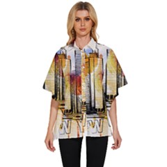 New York City Skyline Vector Illustration Women s Batwing Button Up Shirt