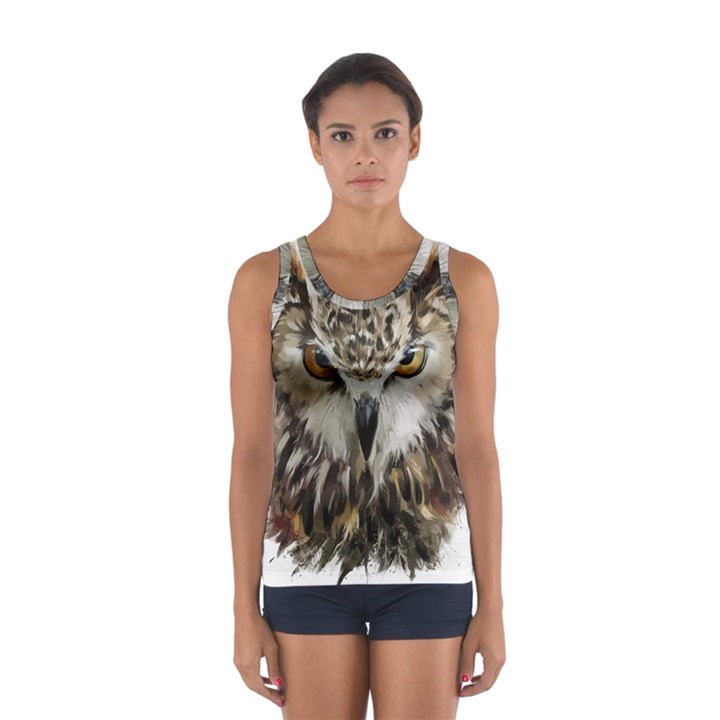 Vector Hand Painted Owl Sport Tank Top 