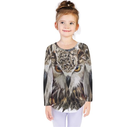 Vector Hand Painted Owl Kids  Long Sleeve Tee by Mog4mog4