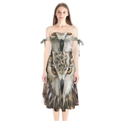 Vector Hand Painted Owl Shoulder Tie Bardot Midi Dress by Mog4mog4