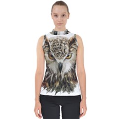 Vector Hand Painted Owl Mock Neck Shell Top by Mog4mog4