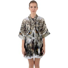 Vector Hand Painted Owl Half Sleeve Satin Kimono  by Mog4mog4