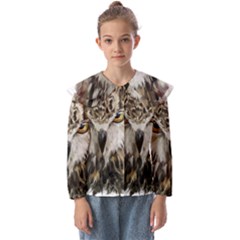 Vector Hand Painted Owl Kids  Peter Pan Collar Blouse