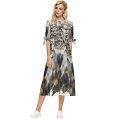 Vector Hand Painted Owl Bow Sleeve Chiffon Midi Dress by Mog4mog4