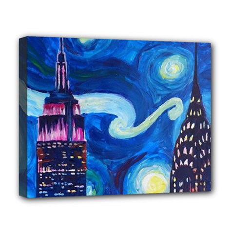 Starry Night In New York Van Gogh Manhattan Chrysler Building And Empire State Building Deluxe Canvas 20  X 16  (stretched) by Mog4mog4