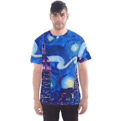 Starry Night In New York Van Gogh Manhattan Chrysler Building And Empire State Building Men s Sport Mesh Tee