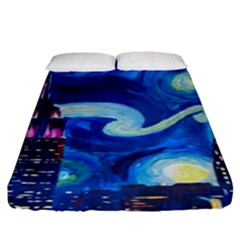 Starry Night In New York Van Gogh Manhattan Chrysler Building And Empire State Building Fitted Sheet (king Size) by Mog4mog4