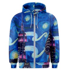 Starry Night In New York Van Gogh Manhattan Chrysler Building And Empire State Building Men s Zipper Hoodie