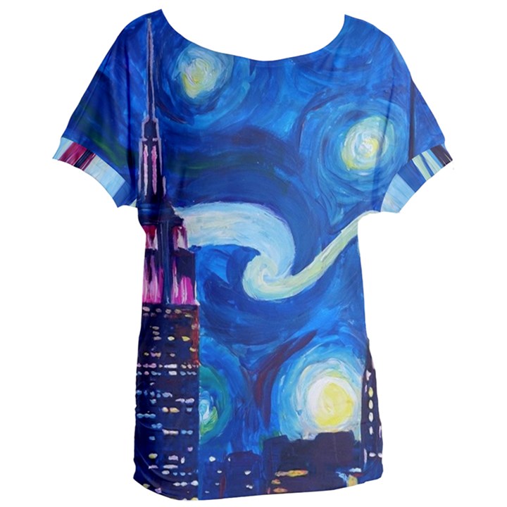 Starry Night In New York Van Gogh Manhattan Chrysler Building And Empire State Building Women s Oversized Tee