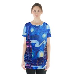 Starry Night In New York Van Gogh Manhattan Chrysler Building And Empire State Building Skirt Hem Sports Top by Mog4mog4