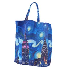 Starry Night In New York Van Gogh Manhattan Chrysler Building And Empire State Building Giant Grocery Tote by Mog4mog4