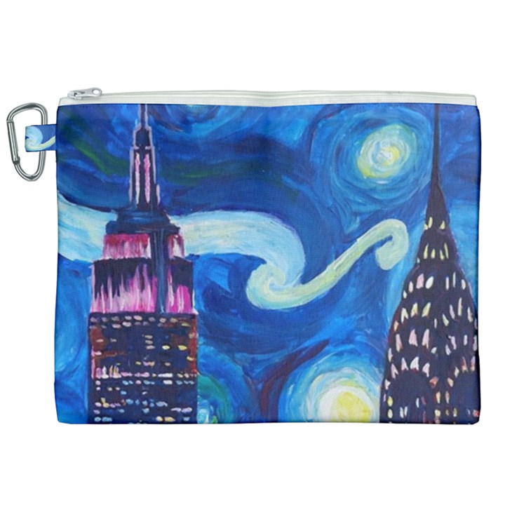 Starry Night In New York Van Gogh Manhattan Chrysler Building And Empire State Building Canvas Cosmetic Bag (XXL)