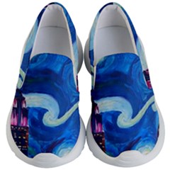 Starry Night In New York Van Gogh Manhattan Chrysler Building And Empire State Building Kids Lightweight Slip Ons by Mog4mog4