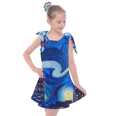 Starry Night In New York Van Gogh Manhattan Chrysler Building And Empire State Building Kids  Tie Up Tunic Dress by Mog4mog4