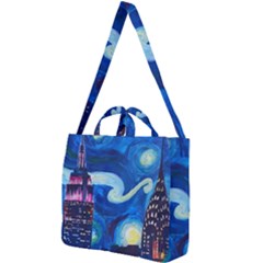 Starry Night In New York Van Gogh Manhattan Chrysler Building And Empire State Building Square Shoulder Tote Bag by Mog4mog4