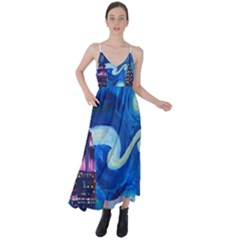 Starry Night In New York Van Gogh Manhattan Chrysler Building And Empire State Building Tie Back Maxi Dress by Mog4mog4