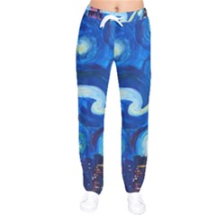 Starry Night In New York Van Gogh Manhattan Chrysler Building And Empire State Building Women Velvet Drawstring Pants