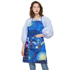 Starry Night In New York Van Gogh Manhattan Chrysler Building And Empire State Building Pocket Apron by Mog4mog4