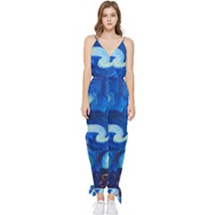 Starry Night In New York Van Gogh Manhattan Chrysler Building And Empire State Building Sleeveless Tie Ankle Chiffon Jumpsuit by Mog4mog4