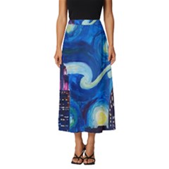 Starry Night In New York Van Gogh Manhattan Chrysler Building And Empire State Building Classic Midi Chiffon Skirt by Mog4mog4