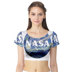 Vincent Van Gogh Starry Night Art Painting Planet Galaxy Short Sleeve Crop Top by Mog4mog4